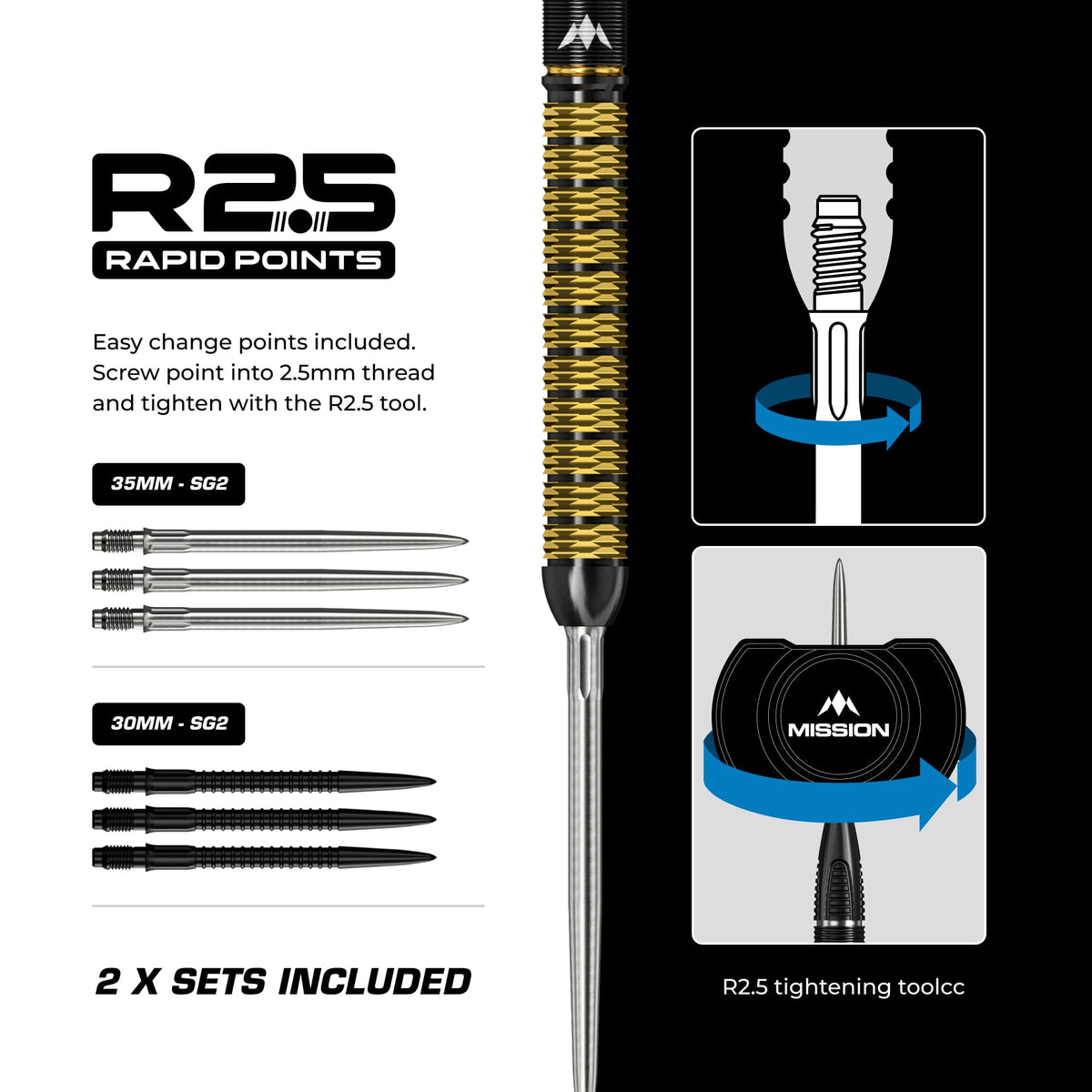 Mission Collab Series R2.5 Darts - Steel Tip - 95% Tungsten - Jake Kenyon 24g