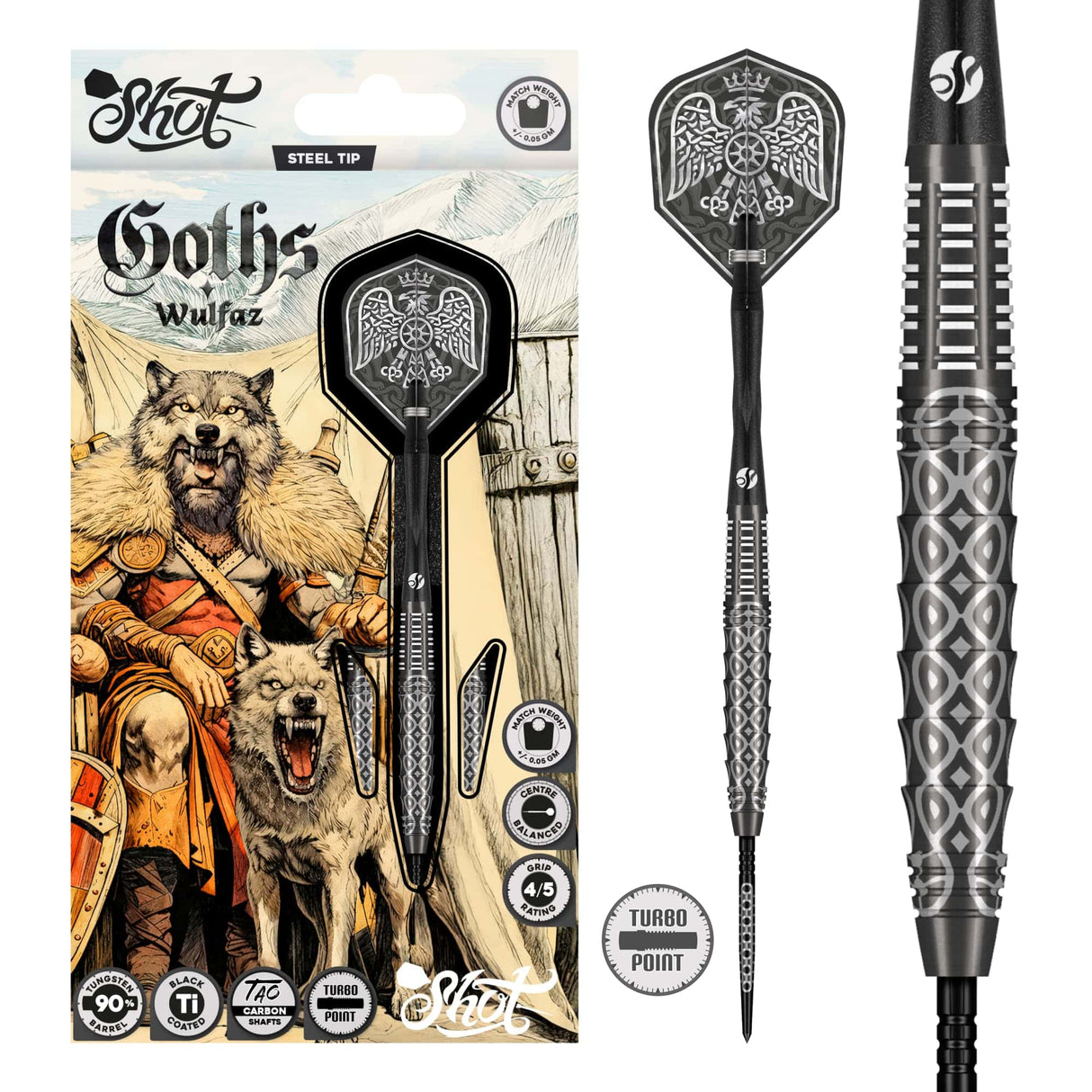 Shot Goths Darts -Steel Tip - 90% Tungsten - Wulfaz