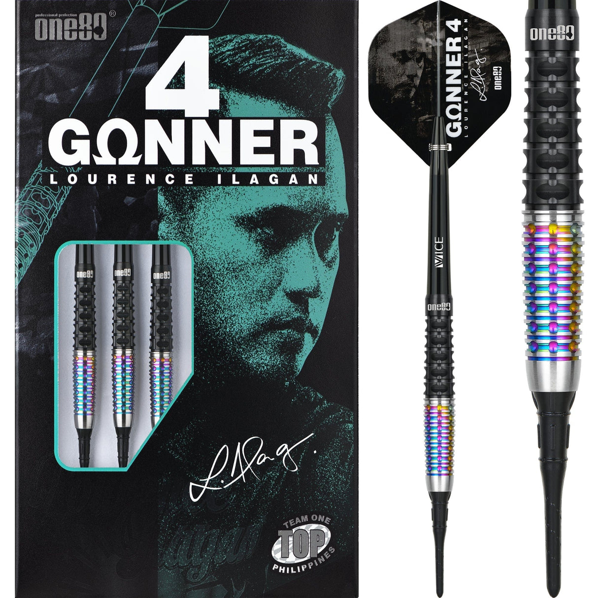 One80 Lourence Ilagan Darts - Soft Tip - 90% Tungsten - Rainbow - 22g