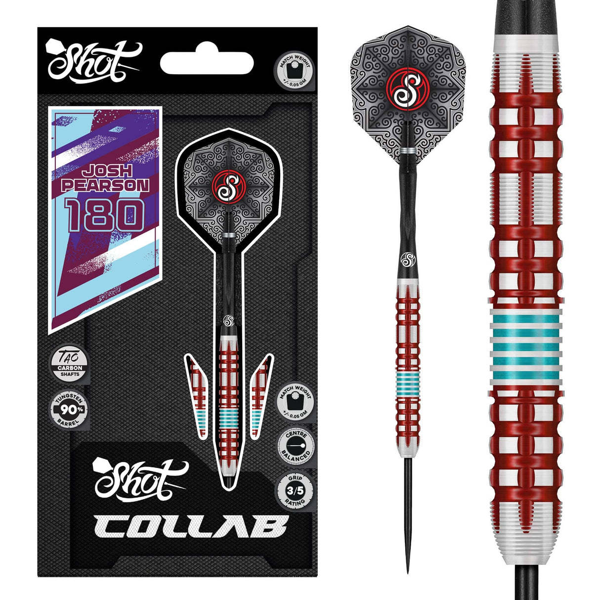 Shot Collab Series Darts - Steel Tip - 90% Tungsten - Josh Pearson 23g