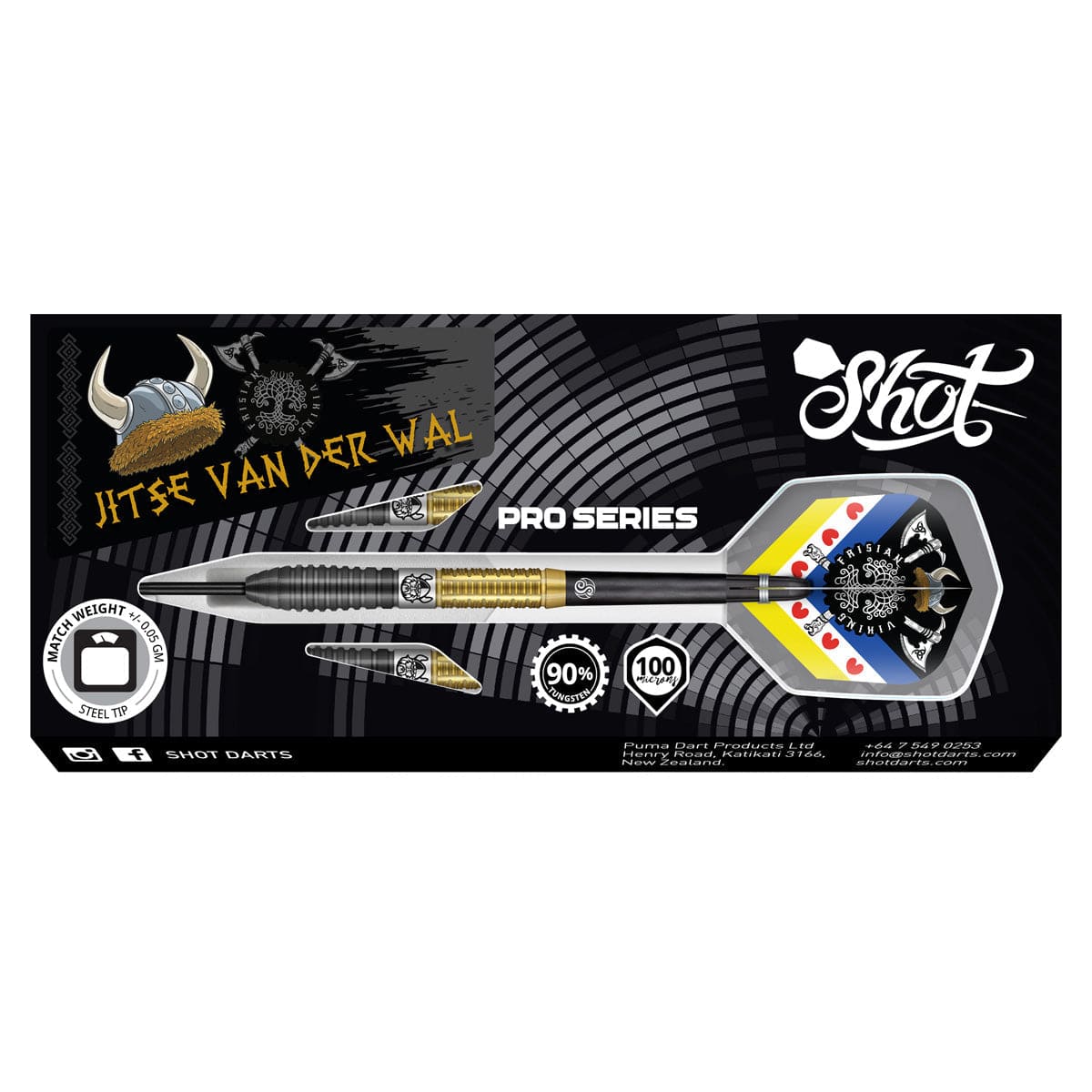 Shot Pro Series Darts - Steel Tip - 90% Tungsten - Jitse van der Wal