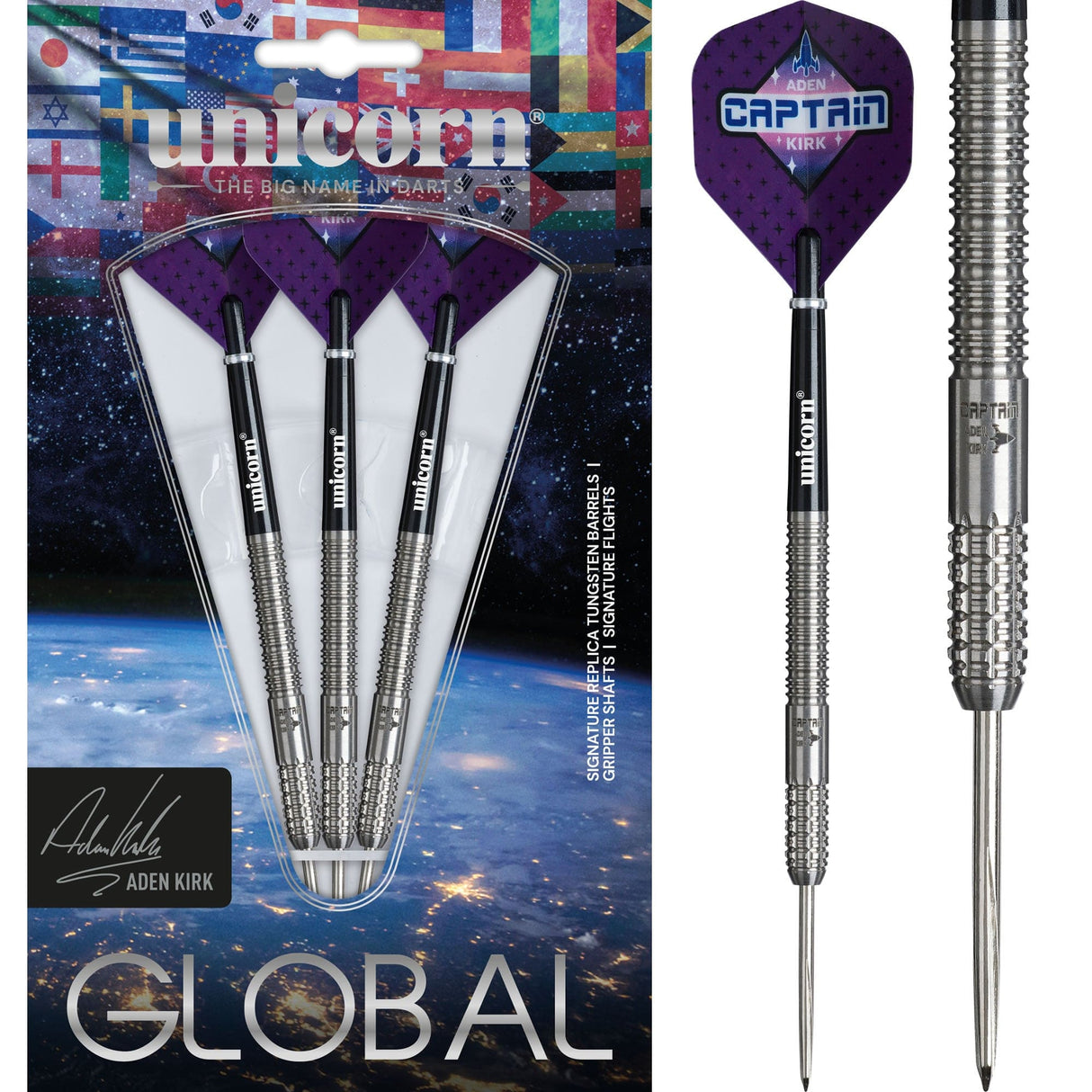 Unicorn Global Darts - Steel Tip - 90% Tungsten - Aden Kirk 22g