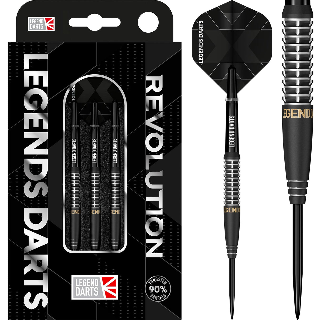 Legend Darts - Steel Tip - Revolution Series - B22 - Black - Shark Ring & Milled Cut