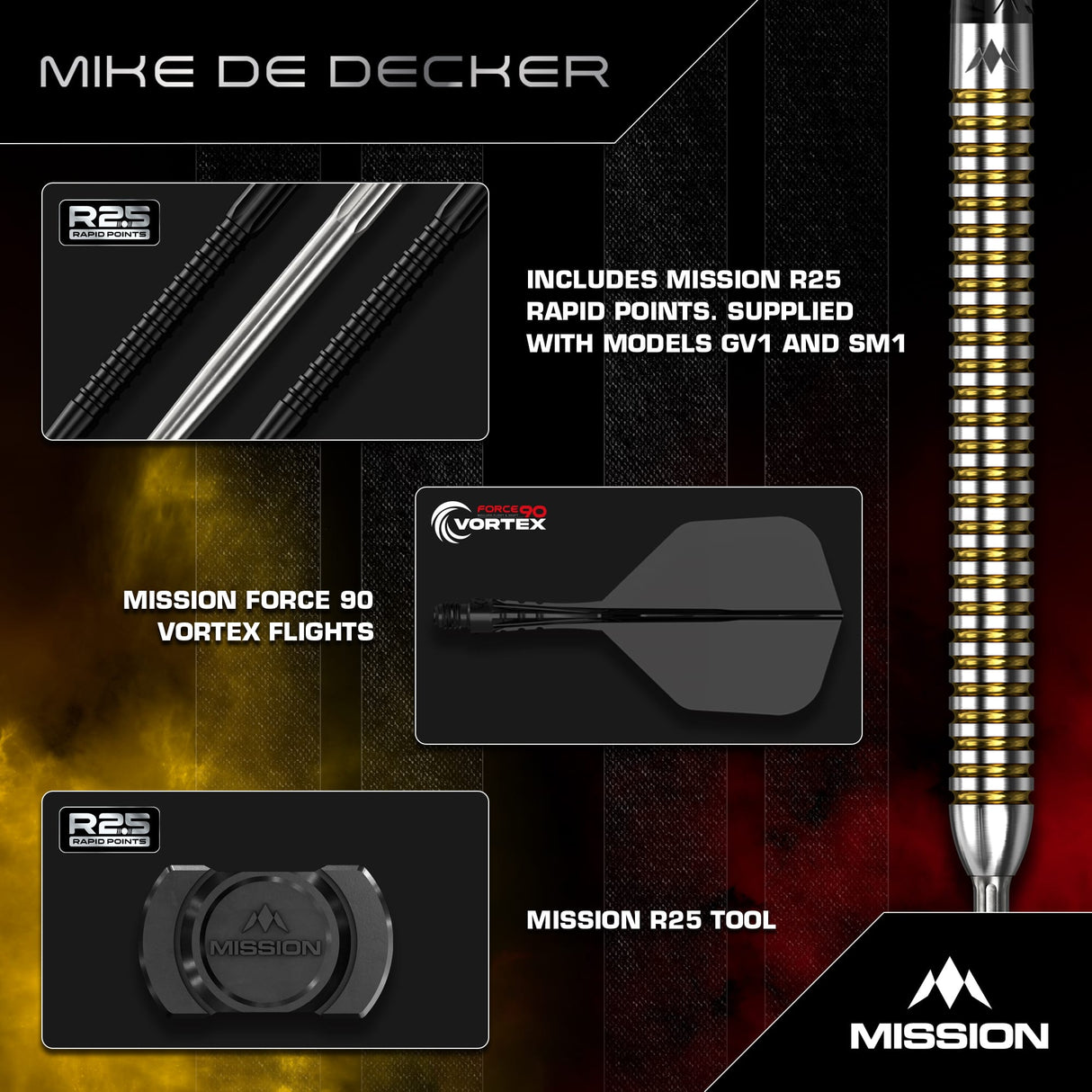 Mission Mike De Decker R2.5 Darts - Steel Tip - 95% Tungsten - V2