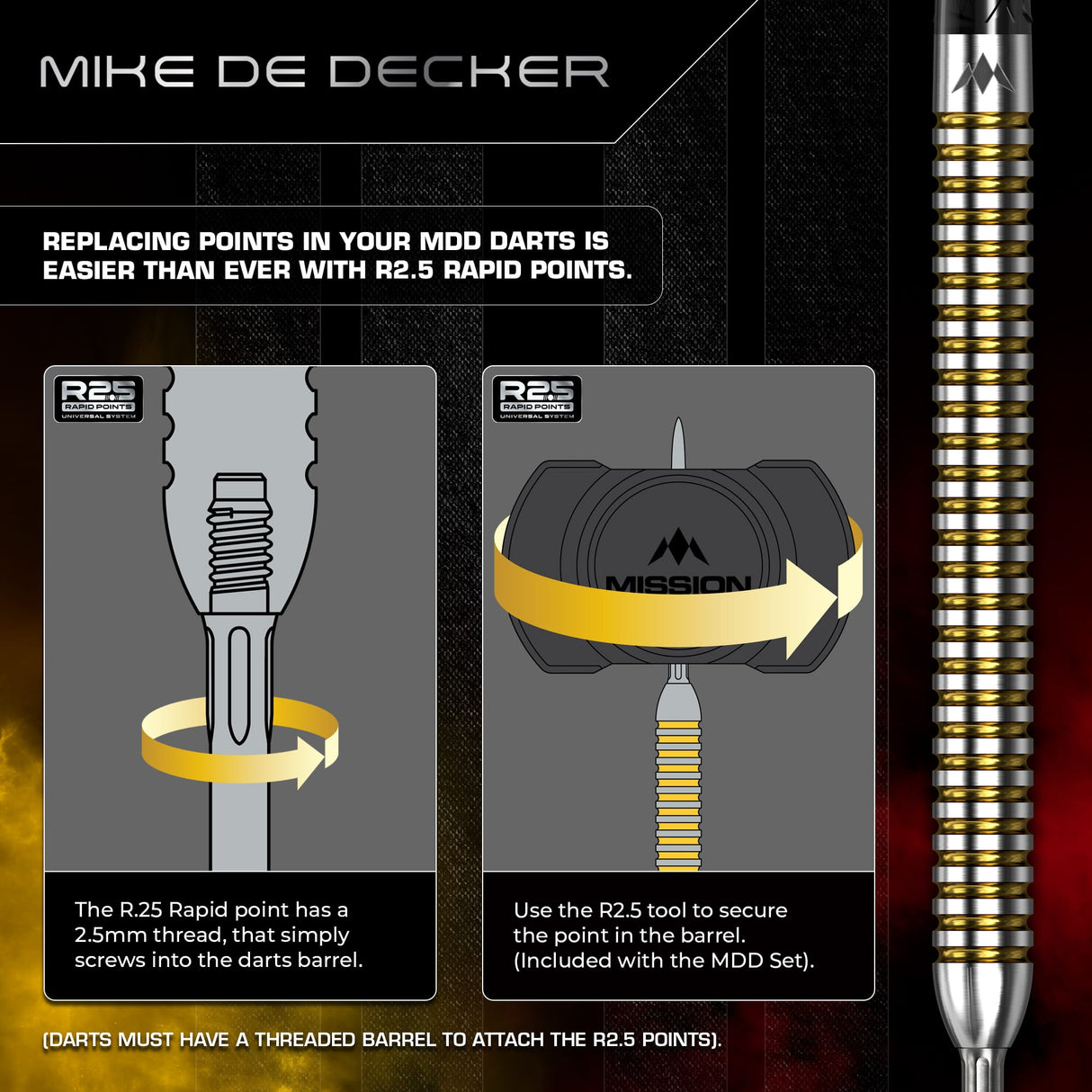 Mission Mike De Decker R2.5 Darts - Steel Tip - 95% Tungsten - V2