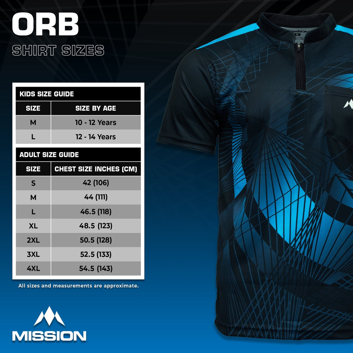 Mission Darts Orb Dart Shirt - Collarless - Lightweight - Black & Blue