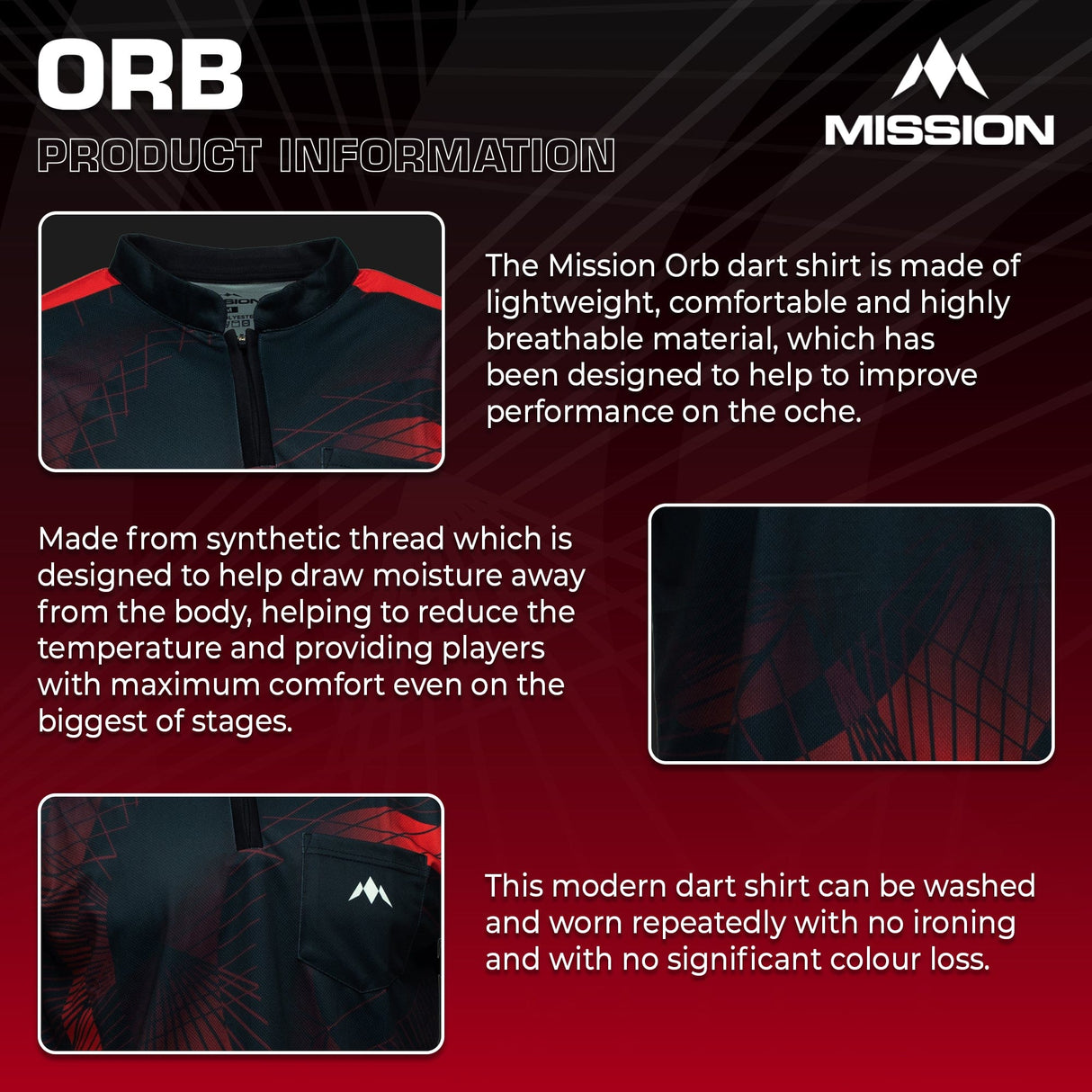 Mission Darts Orb Dart Shirt - Collarless - Lightweight - Black & Red