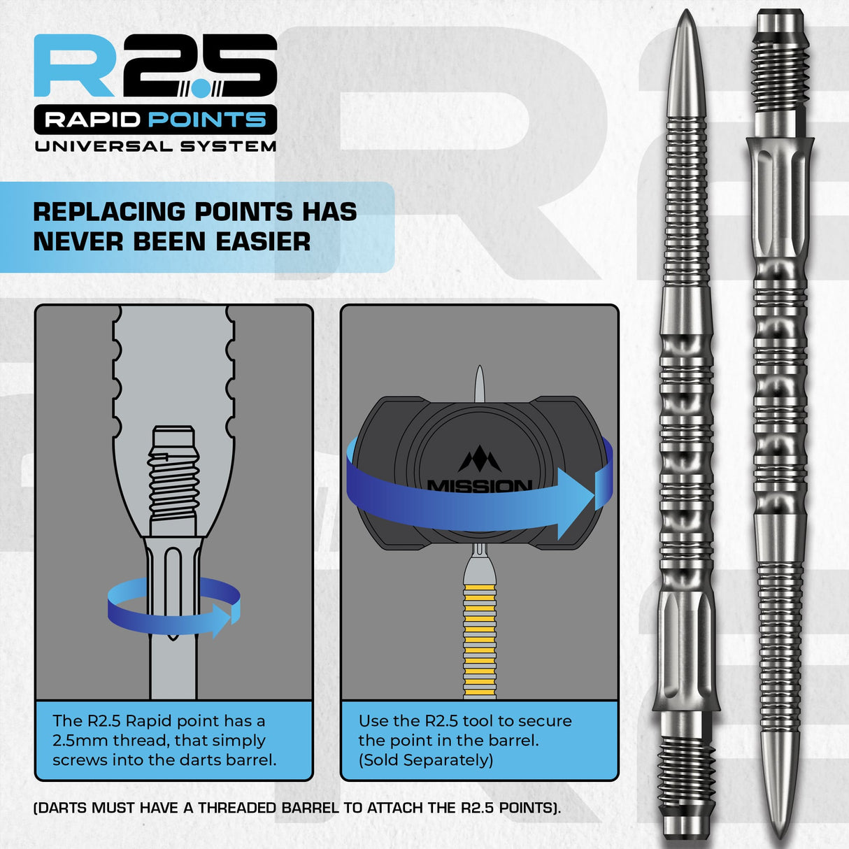 Mission R2.5 Rapid Dart Points - Steel Tip - GV2
