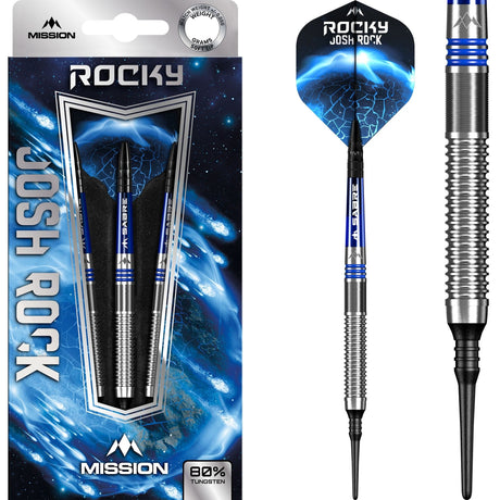 *Mission Josh Rock Darts - Soft Tip - 80% - Rocky - Silver & Blue 18g