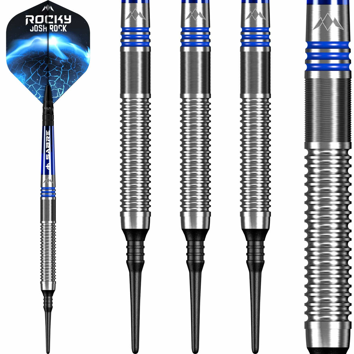 *Mission Josh Rock Darts - Soft Tip - 80% - Rocky - Silver & Blue 18g
