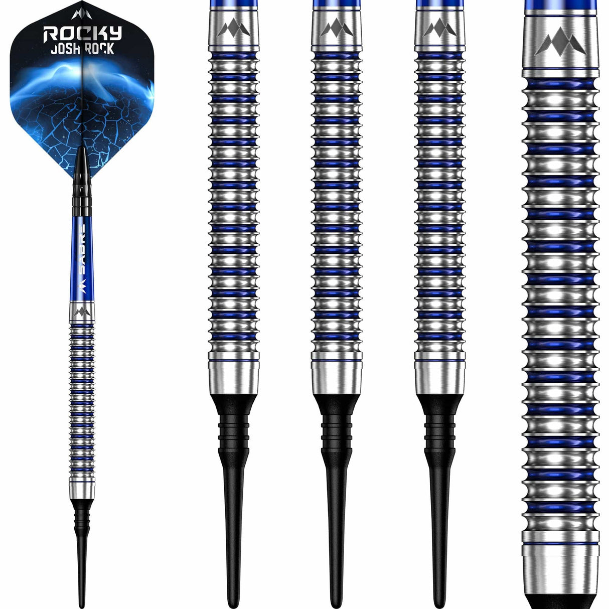 *Mission Josh Rock Darts v2 - Soft Tip - 95% - Rocky - Silver & Blue PVD 18g