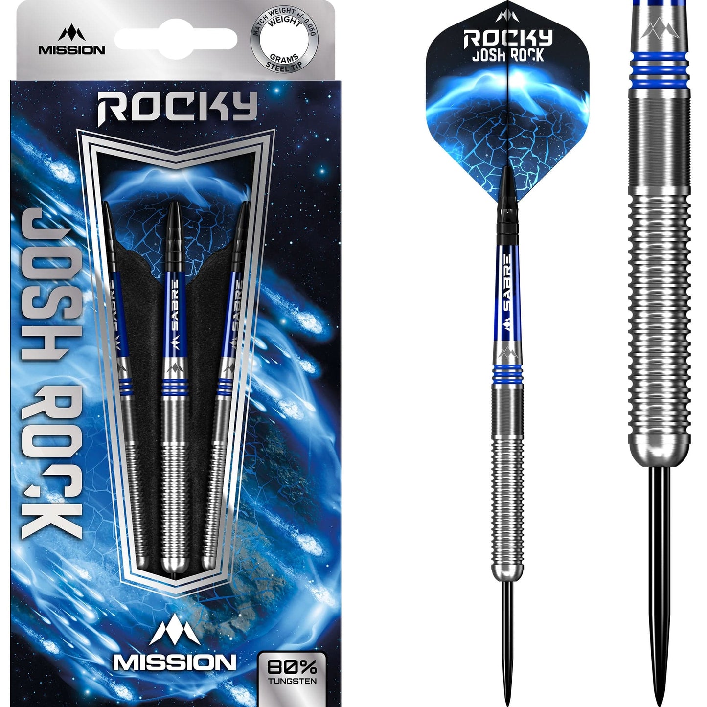 Mission Josh Rock Darts - Steel Tip - 80% - Silver & Blue 23g
