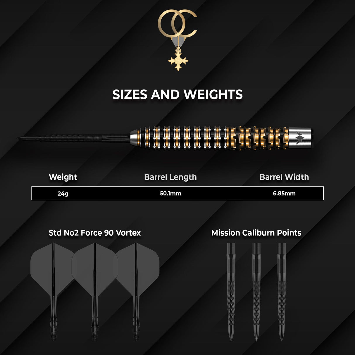 Mission Olly Croft OBE Darts - Steel Tip - 95% Tungsten - Limited Edition 24g