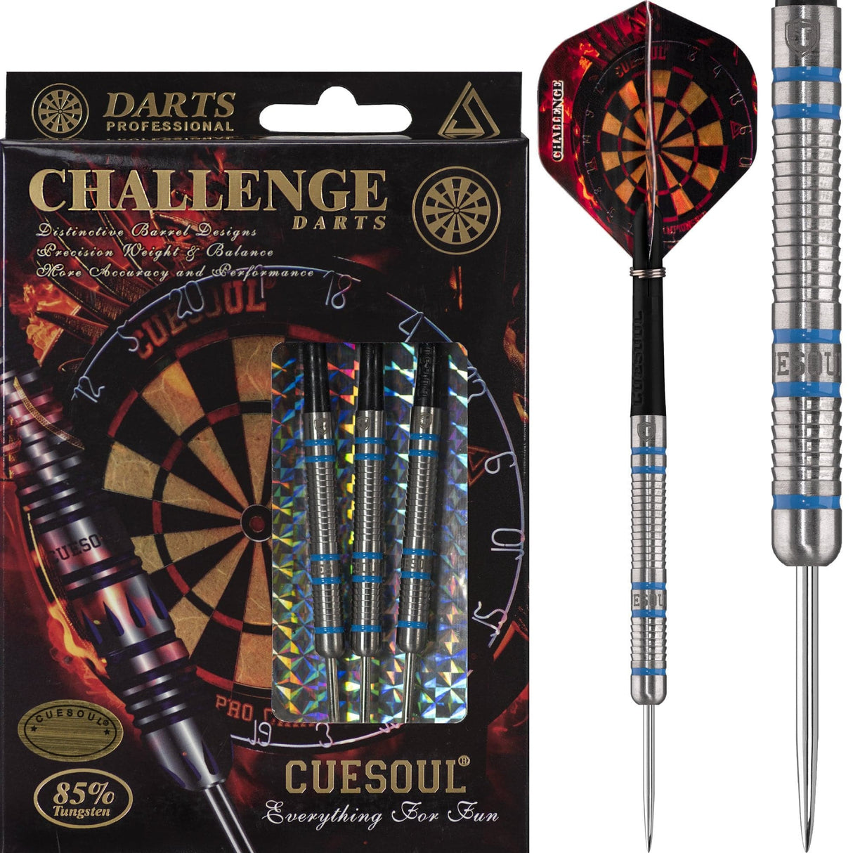 *Cuesoul - Steel Tip Tungsten Darts - Challenge - Shark - Blue 22g