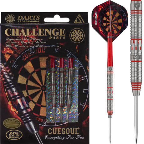 *Cuesoul - Steel Tip Tungsten Darts - Challenge - Multi Ring - Tapered - Red 22g