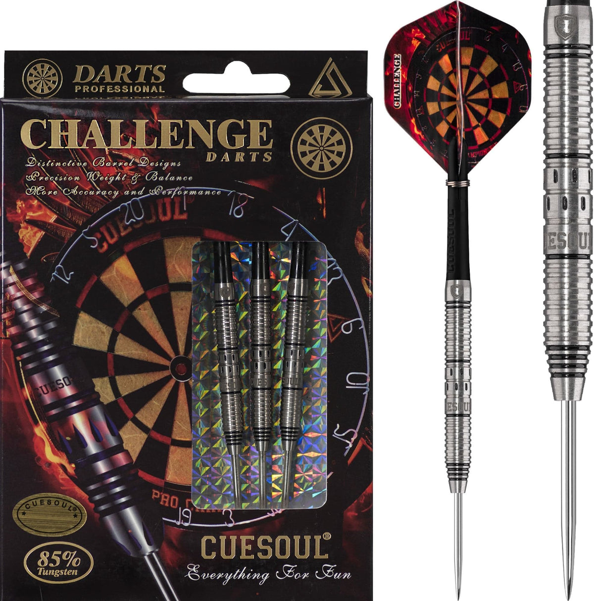 *Cuesoul - Steel Tip Tungsten Darts - Challenge - Multi Ring - Tapered - Black 22g