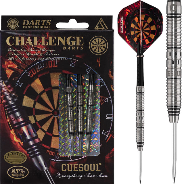 *Cuesoul - Steel Tip Tungsten Darts - Challenge - Multi Ring - Tapered - Black 22g