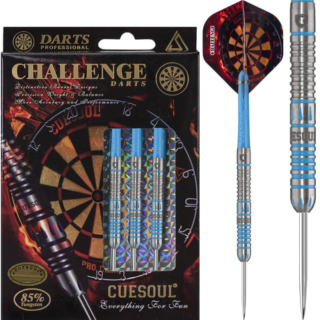 *Cuesoul - Steel Tip Tungsten Darts - Challenge - Multi Ring - Mono - Blue 22g