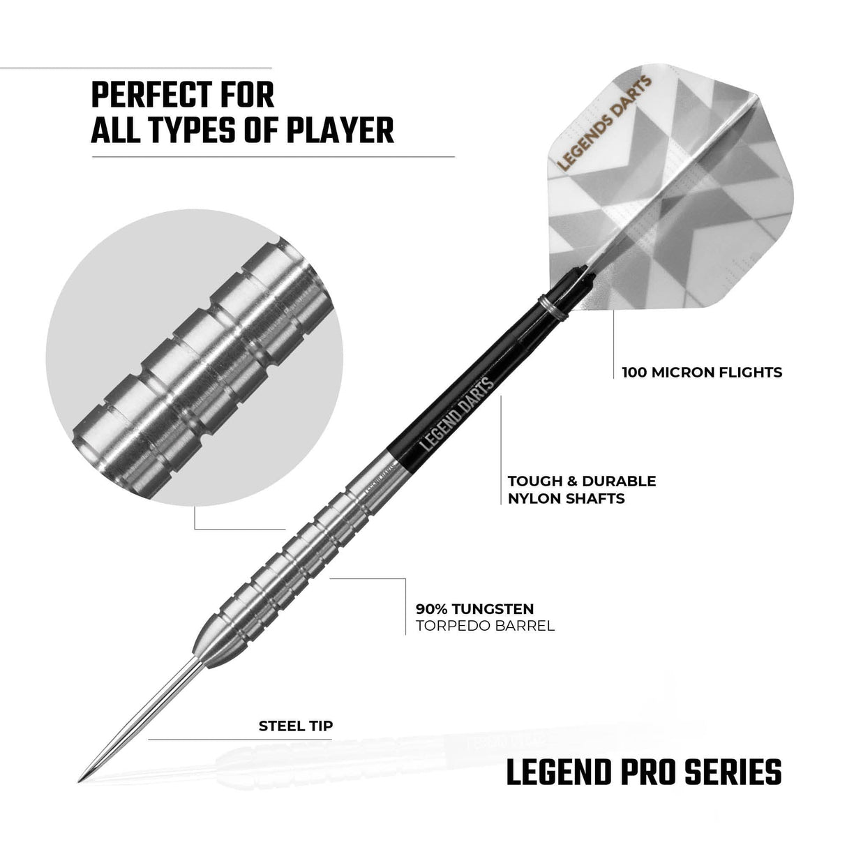 Legend Darts - Steel Tip - 90% Tungsten - Pro Series - V8 - Tapered
