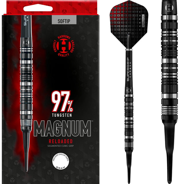 *Harrows Magnum Reloaded Darts - Soft Tip - Black & Silver 18g