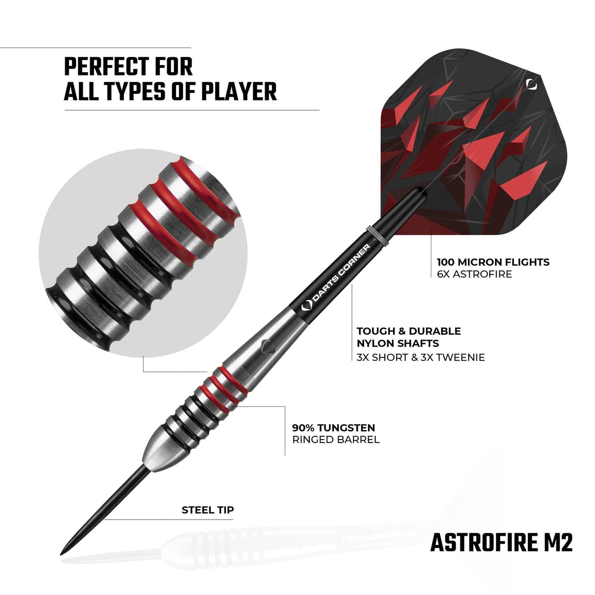 Darts Corner Astrofire Darts - Steel Tip - Ringed - Black & Red