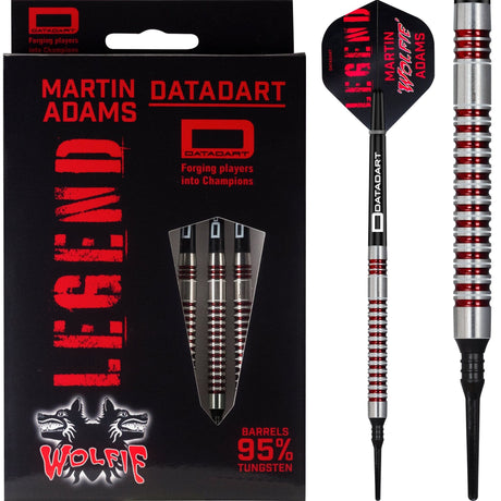 *Datadart Martin Adams 95 Darts - Soft Tip - Wolfie - Electro Red & White 21g