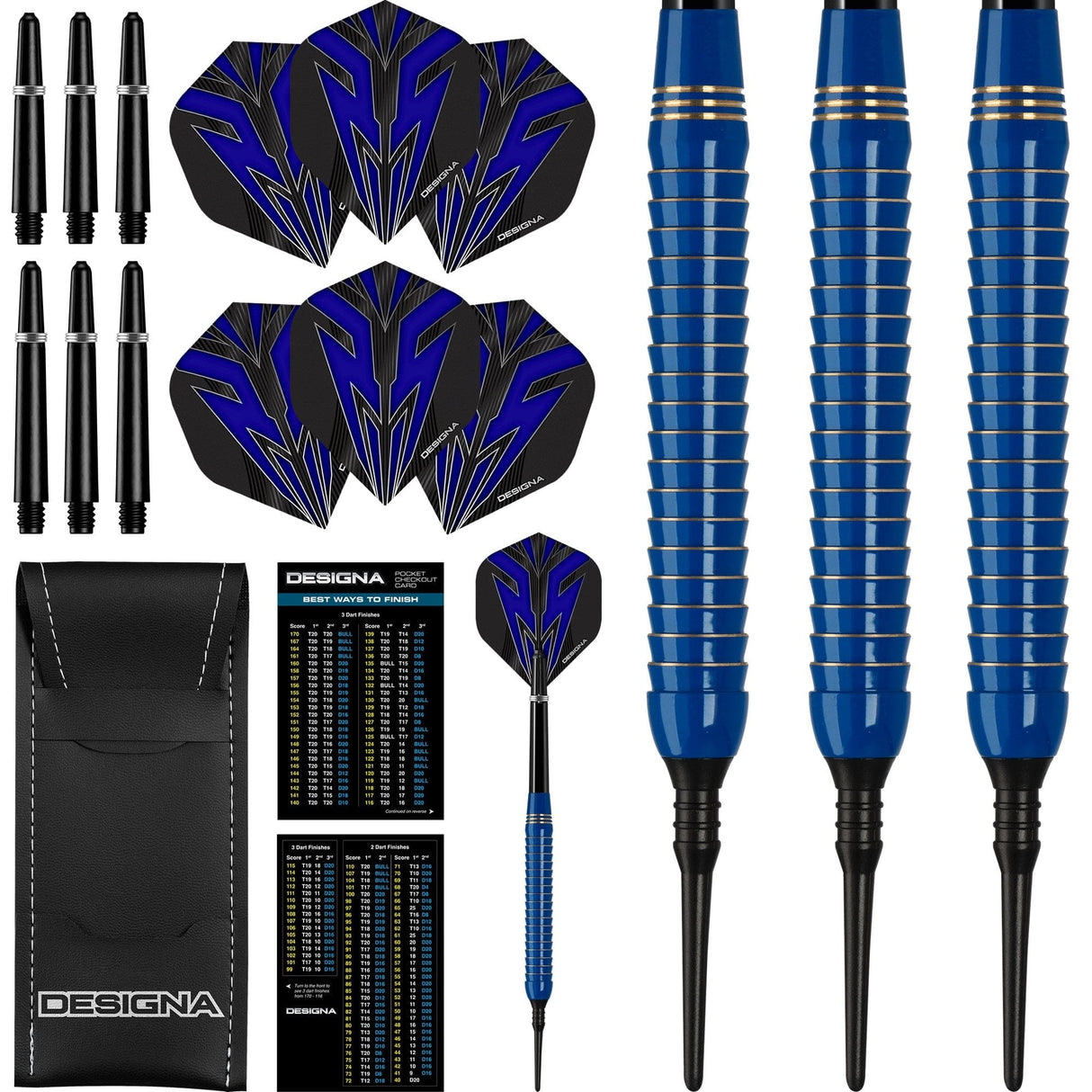 *Designa Mako Darts - Soft Tip Electro Brass - Shark Grip - Blue 20g