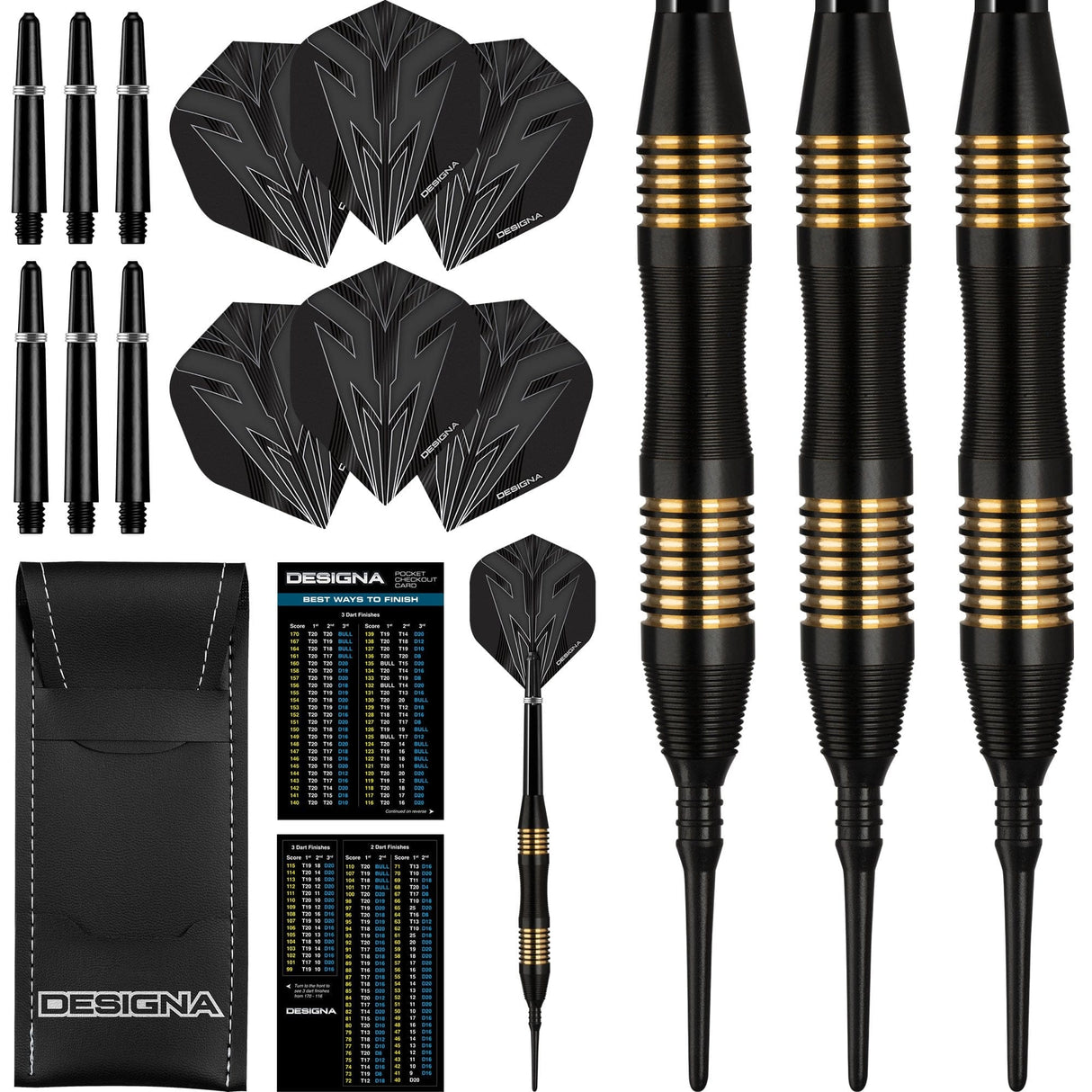 *Designa Mako Darts - Soft Tip Electro Brass - Micro Grip - Black 21g