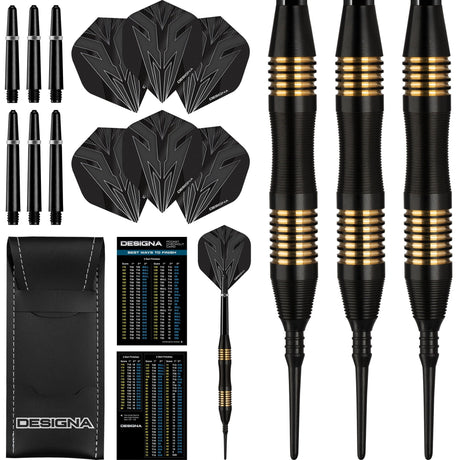 *Designa Mako Darts - Soft Tip Electro Brass - Micro Grip - Black 21g