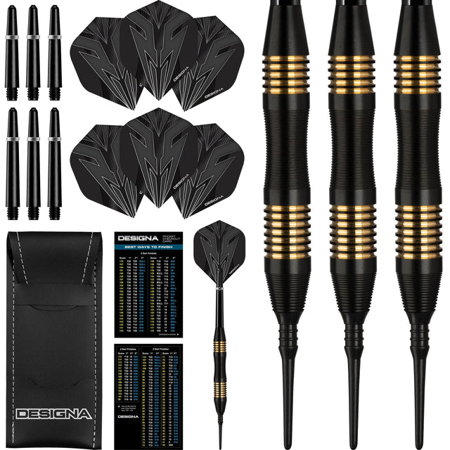 *Designa Mako Darts - Soft Tip Electro Brass - Micro Grip - Black 21g