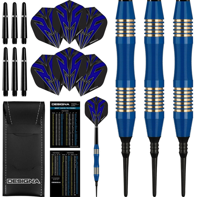 *Designa Mako Darts - Soft Tip Electro Brass - Micro Grip - Blue 21g