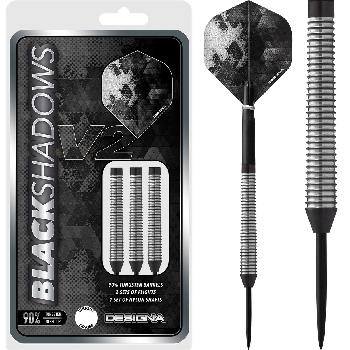 *Designa Black Shadow V2 Darts - Steel Tip - M4 22g