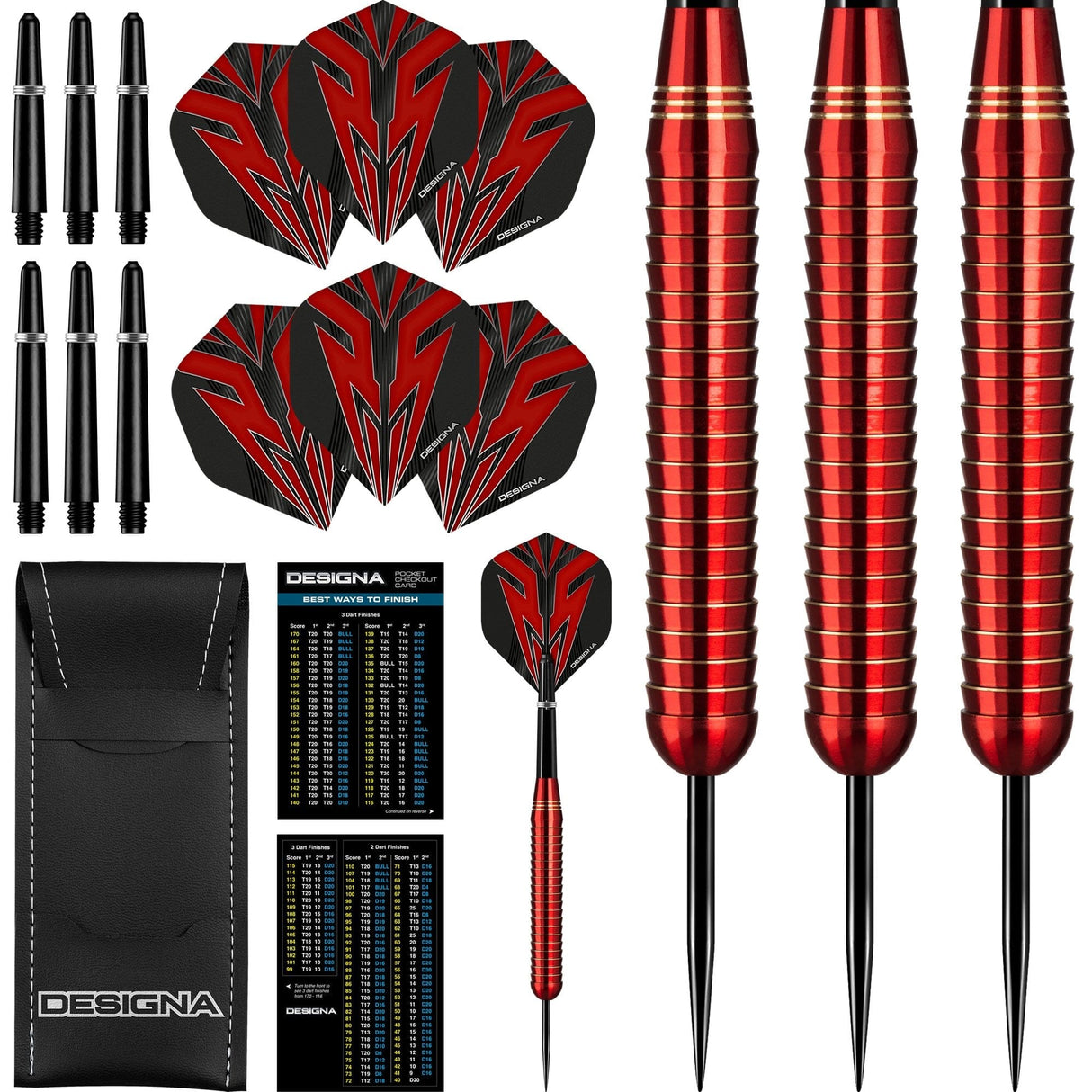 *Designa Mako Darts - Steel Tip Electro Brass - Shark Grip - Red 22g