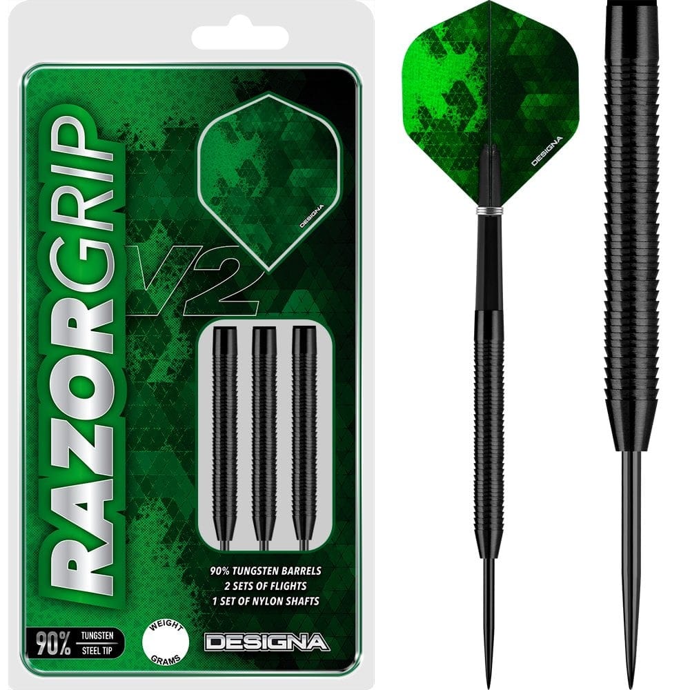 *Designa Razor Grip V2 Darts - Steel Tip - M3 - Black 21g