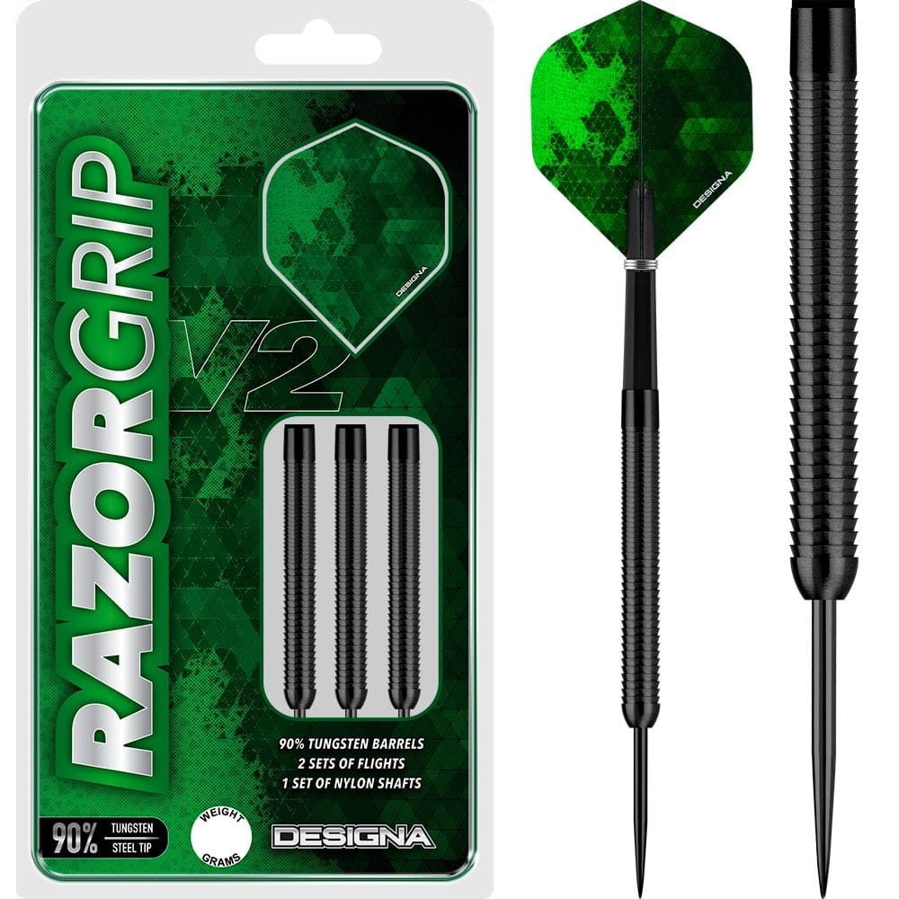 *Designa Razor Grip V2 Darts - Steel Tip - M4 - Black 22g