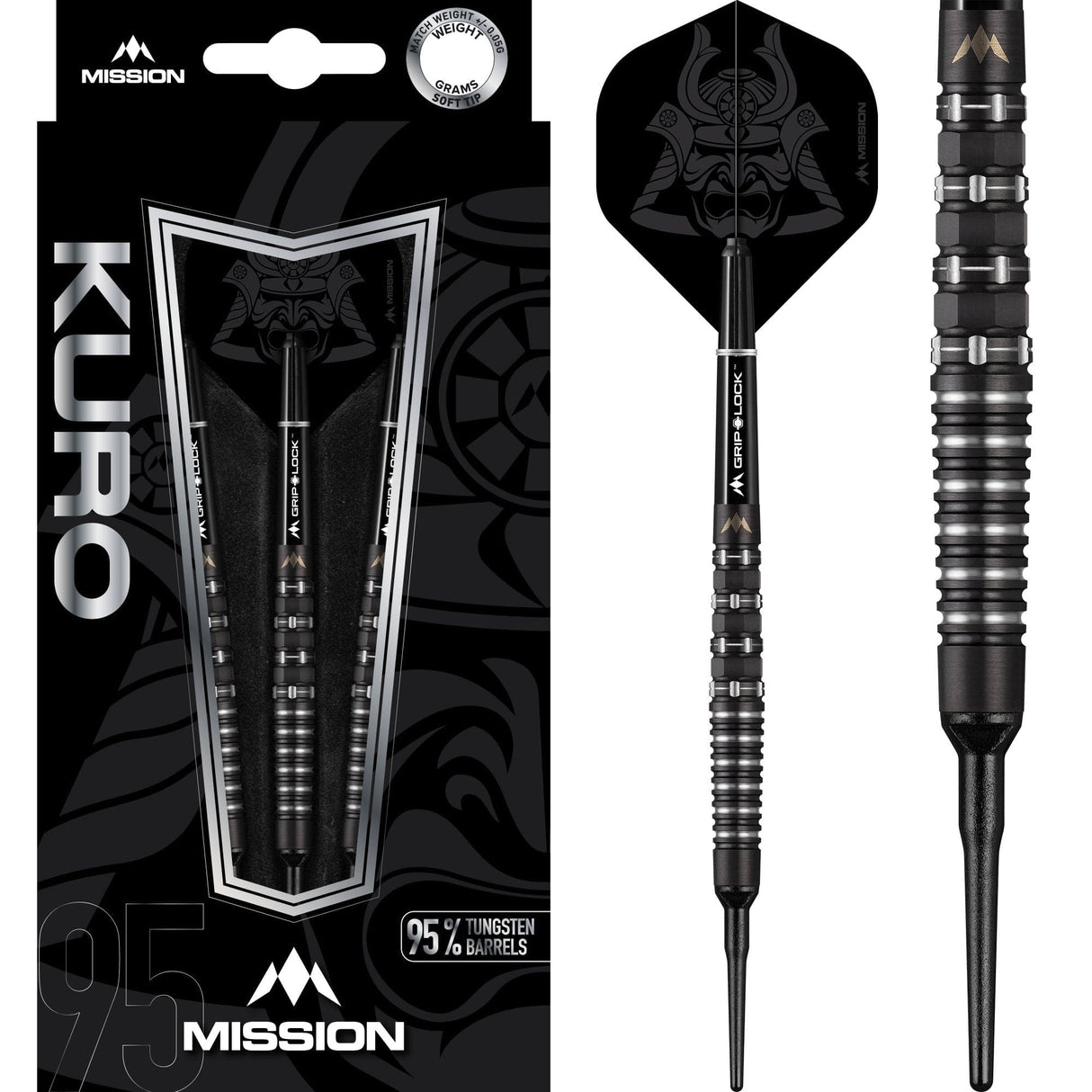 *Mission Kuro Darts - Soft Tip - Black - M3 - Rear Iso-Grip 20g