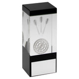 Clear Glass Block Darts Trophy - Lasered Darts and Dartboard - Trophy Award