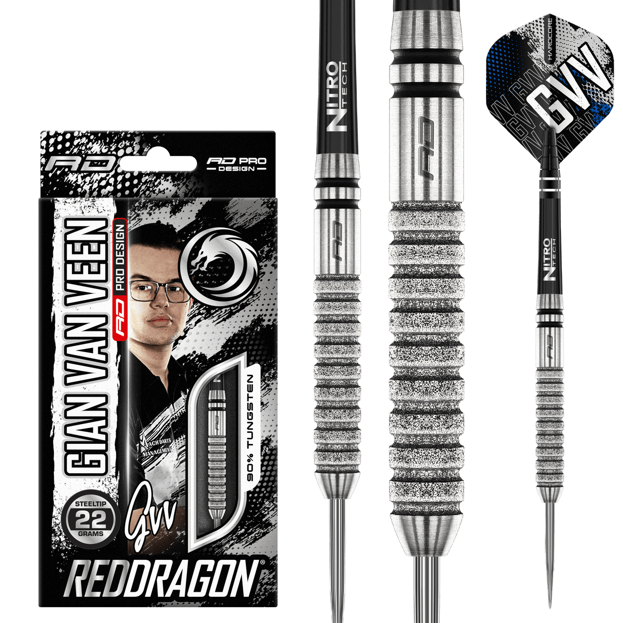 Red Dragon Gian van Veen Darts - Steel Tip - 90% Tungsten - Diamond