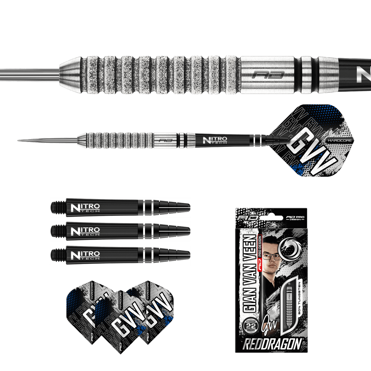 Red Dragon Gian van Veen Darts - Steel Tip - 90% Tungsten - Diamond