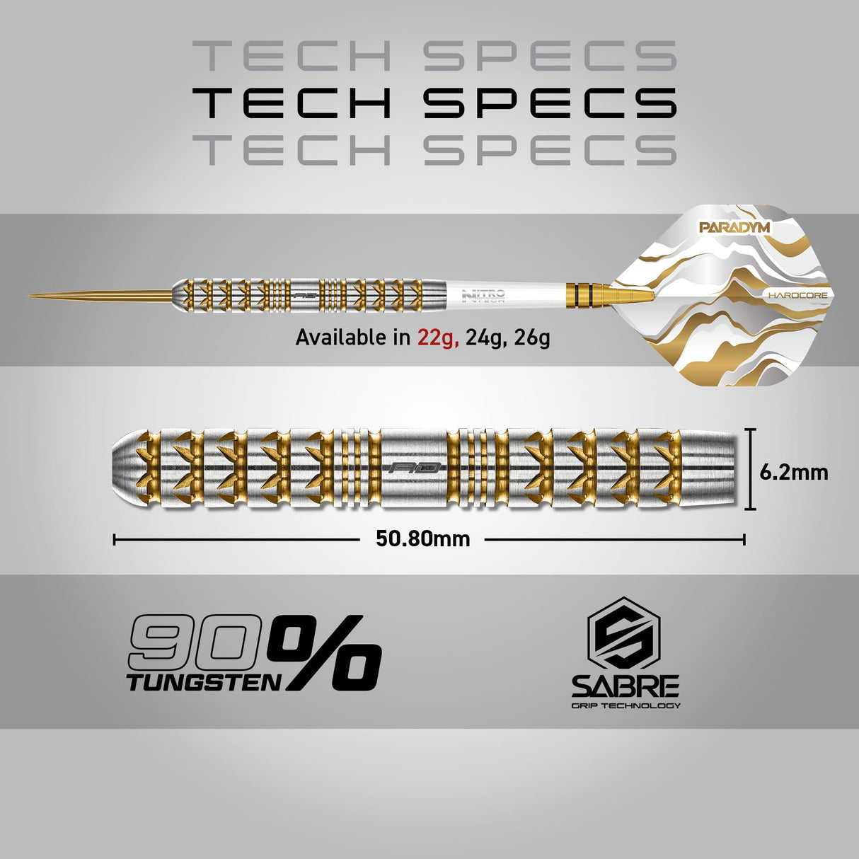 Red Dragon Paradym Gold Darts - Steel Tip - 90% Tungsten - Parallel