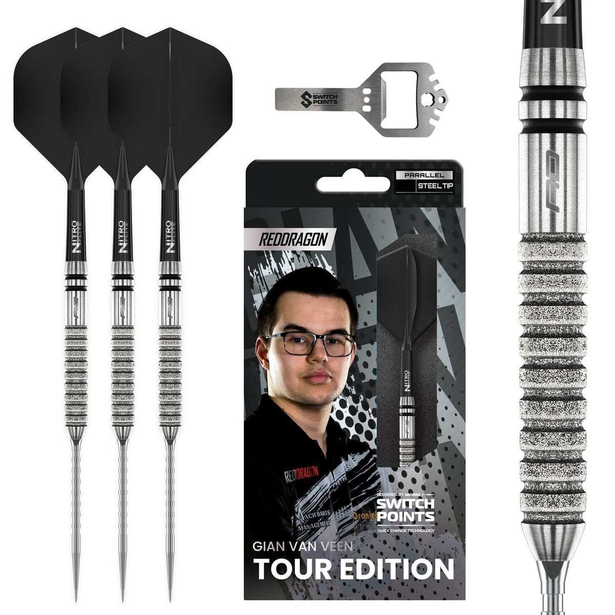 Red Dragon Gian van Veen Switch Darts - Steel Tip - 90% Tungsten - Diamond