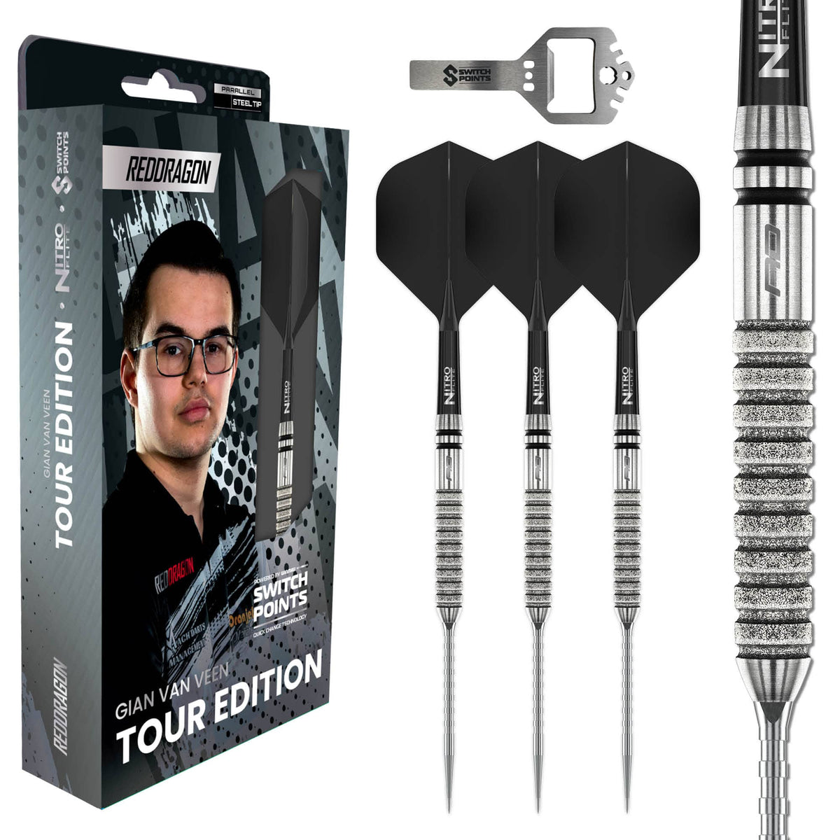 Red Dragon Gian van Veen Switch Darts - Steel Tip - 90% Tungsten - Diamond