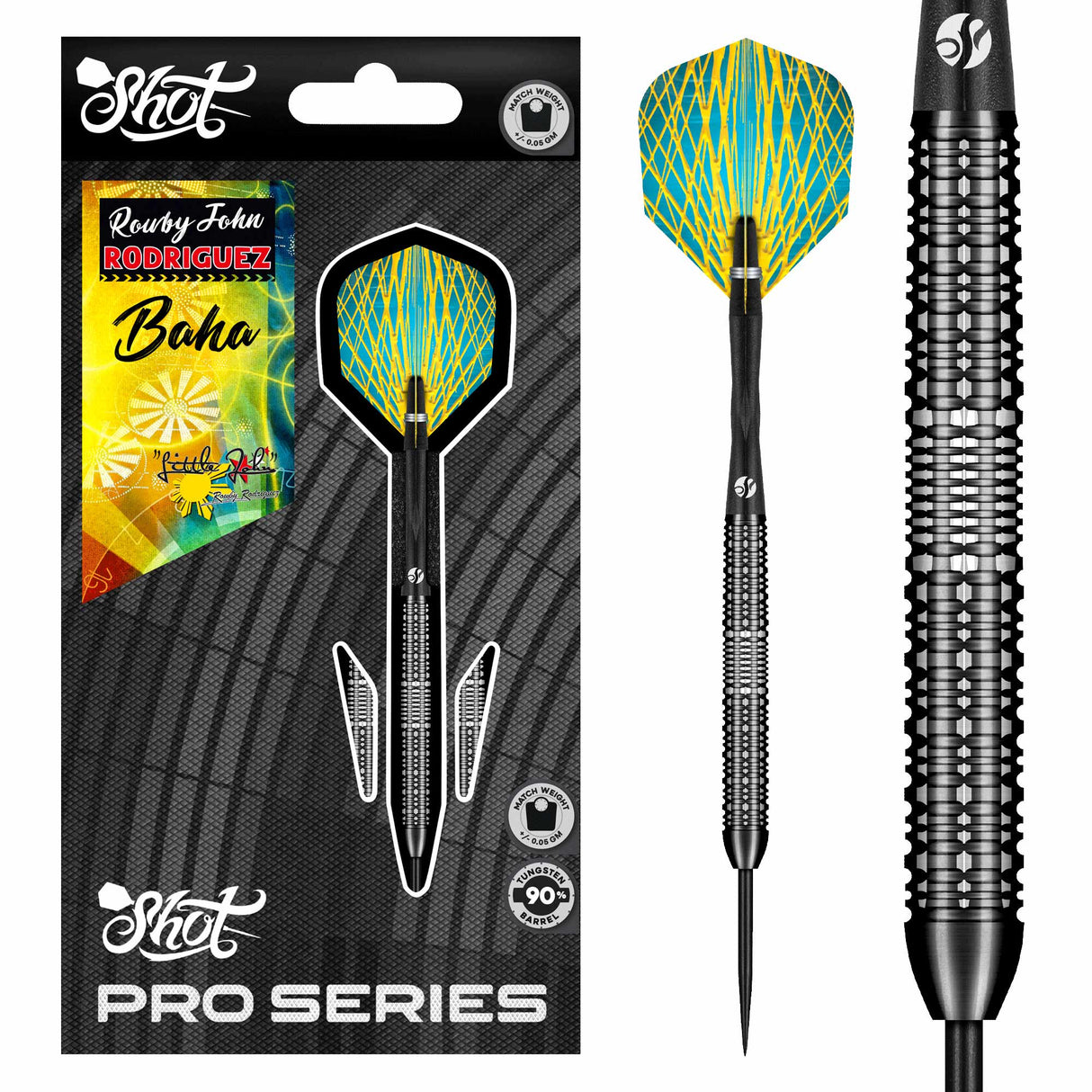 Shot Pro Series Darts - Steel Tip - 90% Tungsten - Rowby-John Rodriguez 25g