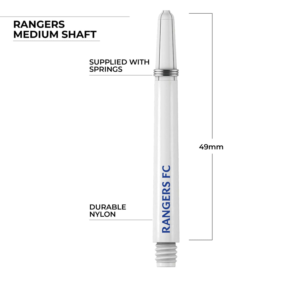 Rangers FC Nylon Shafts - Dart Stems with Springs - RFC Football - White