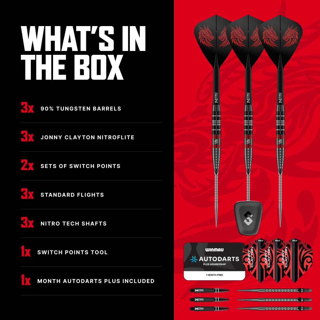 Red Dragon Jonny Clayton Darts - Steel Tip - 90% Tungsten - Ultra 22g