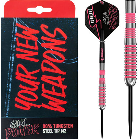 Ruthless Girl Power Darts - 90% Steel Tip Tungsten - Ringed - Pink 23g