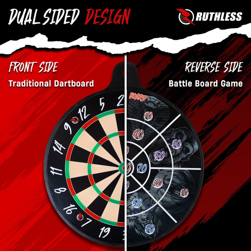 Ruthless Battle Board - Family Dartboard Game inc. 2 sets of darts - Two Sided - Magnetic & Paper