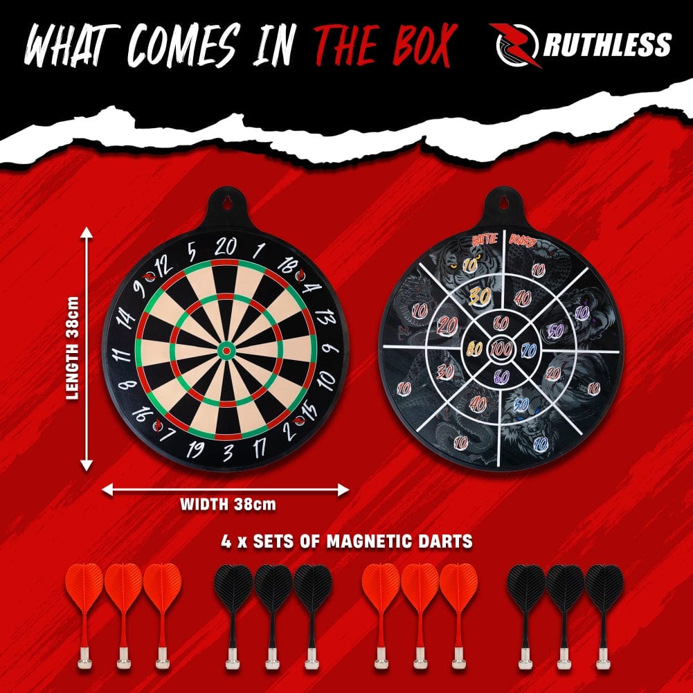 Ruthless Battle Board - Family Dartboard Game inc. 2 sets of darts - Two Sided - Magnetic & Paper