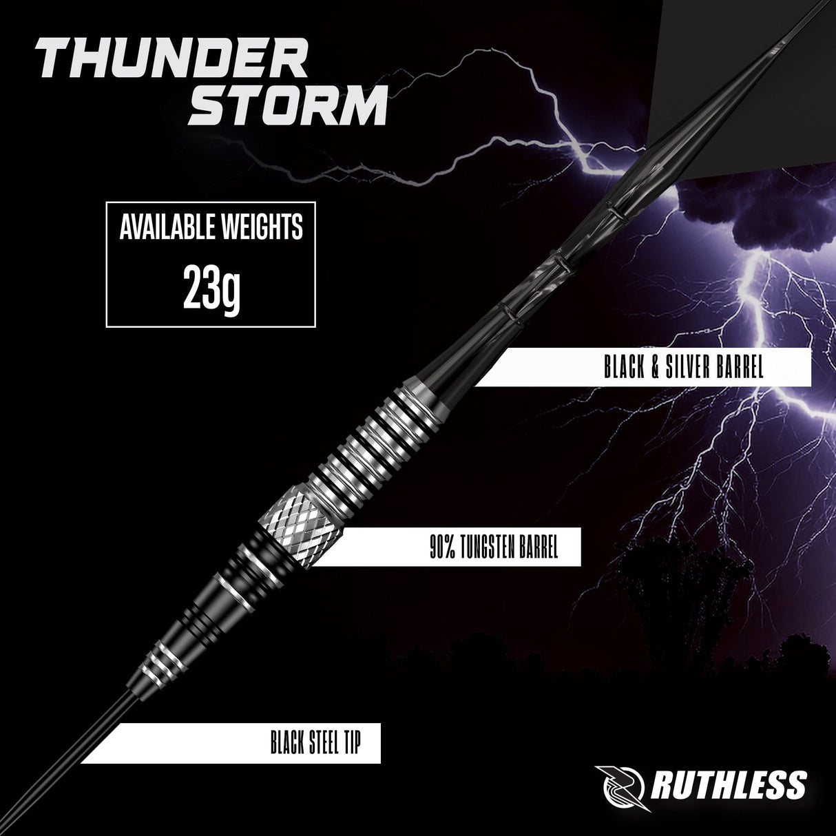 Ruthless Thunderstorm Darts - Steel Tip - 90% Tungsten 23g