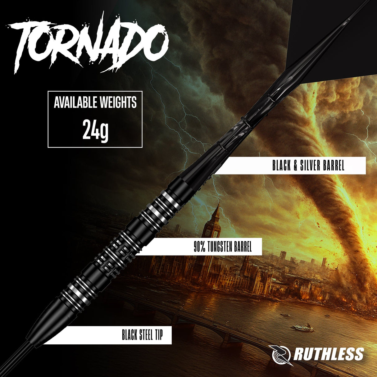 Ruthless Tornado Darts - Steel Tip - 90% Tungsten 24g